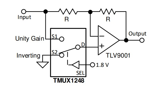 Application Circuit Diagram - Texas Instruments TMUX1248 2:1 SPDT General Purpose Switch